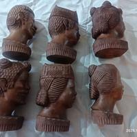 N°6 teste in legno massiccio intarsiate nuove 