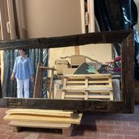 Antico specchio in legno rettangolare molto grande