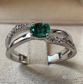 ANELLO ORO 18kt. DIAMANTI E SMERALDO COLOMBIANO