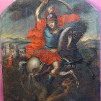 DIPINTO QUADRO SAN GIORGIO E IL DRAGO ANTICO