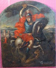 DIPINTO QUADRO SAN GIORGIO E IL DRAGO ANTICO