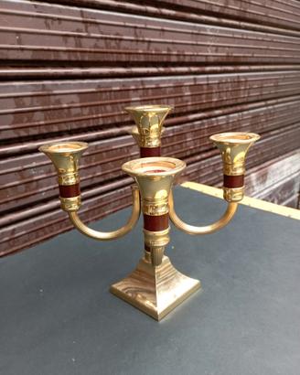 Portacandele metà del 900 in legno e ottone