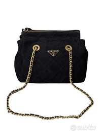 Prada - black suede matelassè - Borsa a tracolla