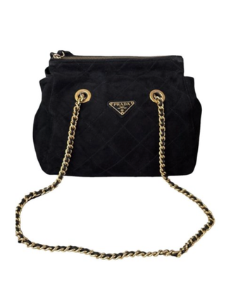 Prada - black suede matelassè - Borsa a tracolla