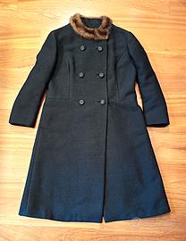 Cappotto donna nero in lana, elegante, anni '60
