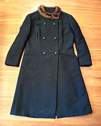 Cappotto donna nero in lana, elegante, anni '60