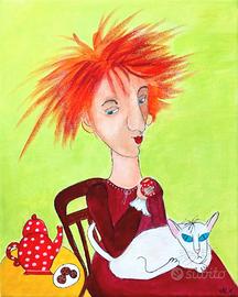 QUADRO ACRILICO "THE TEA BREAK" ritratto