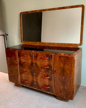 Credenza Art Déco radica con specchio vintage