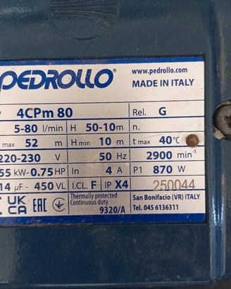 pompa pedrollo 0.75 hp