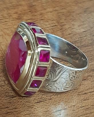 anello rubino grezzo argento 925 tormalina lati