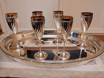  6 calici + vassoio placcati argento 