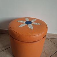 Pouf vintage arancione anni 70 - contenitore