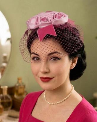 whimsy fascinator copricapo veletta vintage U.S.A.