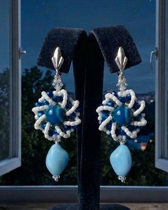 Orecchini Vintage pietre agata e magnesite Boho