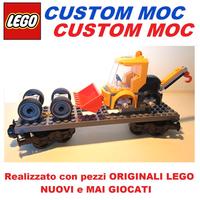 LEGO Train Vagone Pianale con Ruspa - Custom NUOVO