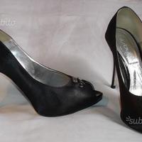 BLU BYBLOS peeptoe in raso nero mis. 40