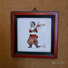 Antica mattonella dipinta ed incorniciata del 1936