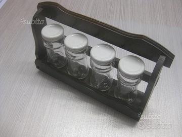 Portaspezie con vasetti vetro