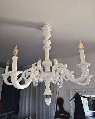 lampadario in legno antico shabby 6 luci