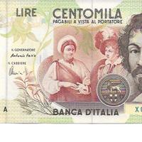 Lire 100.000 Caravaggio II° tipo serie sostitutiva