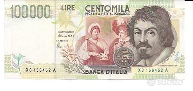 Lire 100.000 Caravaggio II° tipo serie sostitutiva