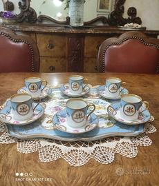 servizio da caffè con vassoio decori a mano  e oro