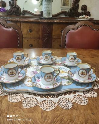 servizio da caffè con vassoio decori a mano  e oro