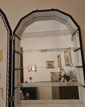 Vetrinetta pensile vintage in legno e vetro