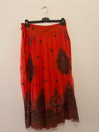 Gonna lunga a portafoglio arancione ricamata