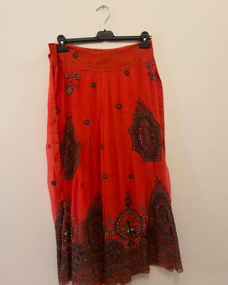 Gonna lunga a portafoglio arancione ricamata