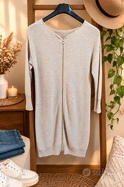 Maxi cardigan beige in cotone con zip Taglia S 