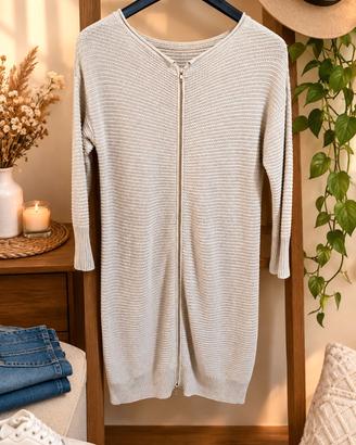 Maxi cardigan beige in cotone con zip Taglia S 