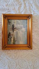 Quadro Olio su Tavola - Marina con Porto e Barche