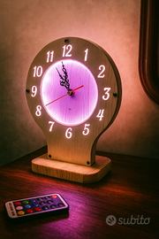 Lampada/orologio da tavolo legno retroilluminato