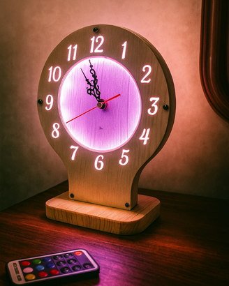 Lampada/orologio da tavolo legno retroilluminato
