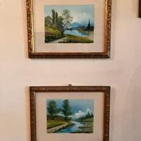 Coppia paesaggi con cornici dorate