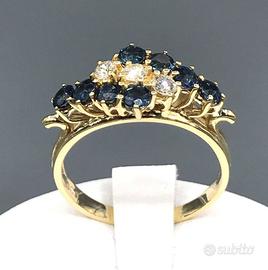 Anello oro giallo 8 zaffiri 3 diamanti
