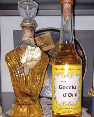 RARA COPPIA BOTTIGLIE LIQUORE GOCCIA D'ORO SIDA AL