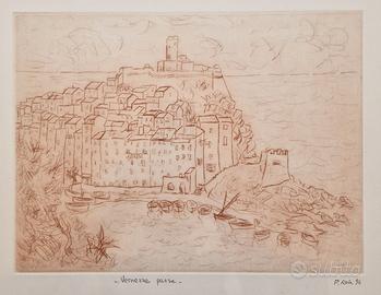 Pietro Rosa "Vernazza Paese" Puntasecca 32x23