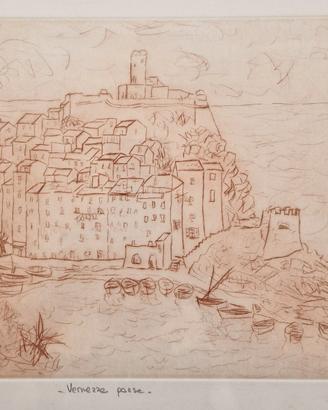 Pietro Rosa "Vernazza Paese" Puntasecca 32x23