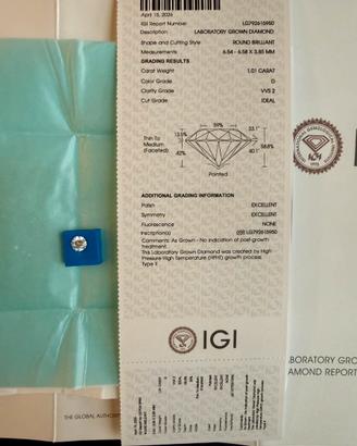 Diamante lab grown 1,01 ct D VVS2 ideal