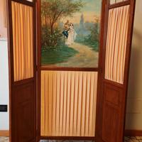 Paravento-Separè in legno,tessuto con dipinto