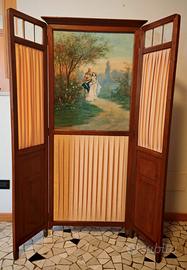 Paravento-Separè in legno,tessuto con dipinto