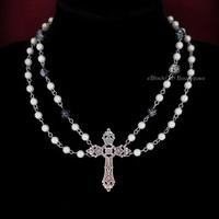 Collana in perline con Croce Argentata 