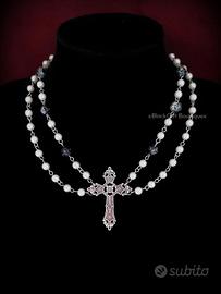 Collana in perline con Croce Argentata 