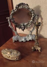 Specchio porta candela e portagioie antiche