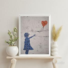 Quadro Banksy Balloon Girl A3 su veri francobolli