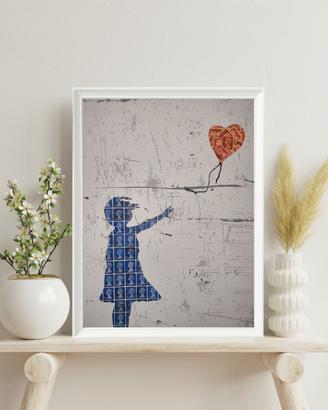 Quadro Banksy Balloon Girl A3 su veri francobolli