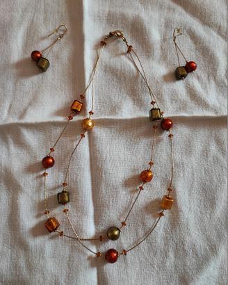 Parure girocollo e orecchini con “vetro murano”