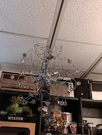 lampadario in acciaio con sfere di cristallo 